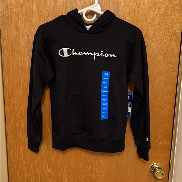 Kids sz 10/12 black with white embroidery Champion hoodie new with tags - Picture 1 of 2